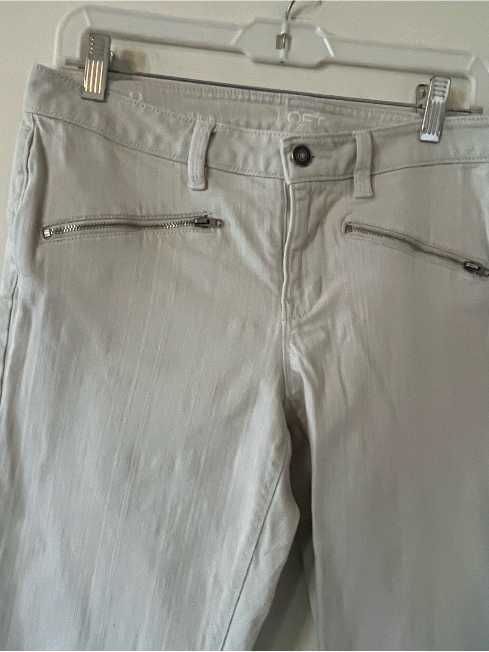 Loft Light Ivory Slim Zip-Pocket Ankle Pants with Fray Modern Skinny SZ 8 - Picture 4 of 15